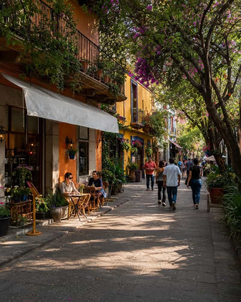 Locales comerciales y cafés en el centro de Coyoacán